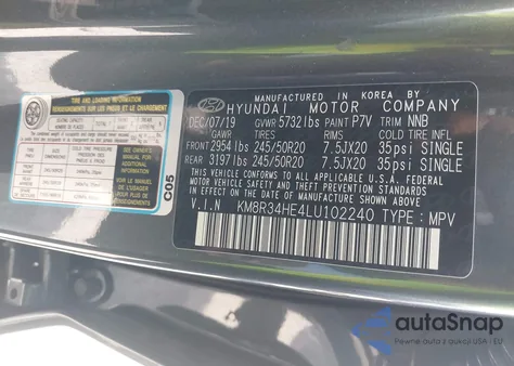 2020 Hyundai Palisade Sel из США, поврежденный, VIN KM8R34HE4LU102240